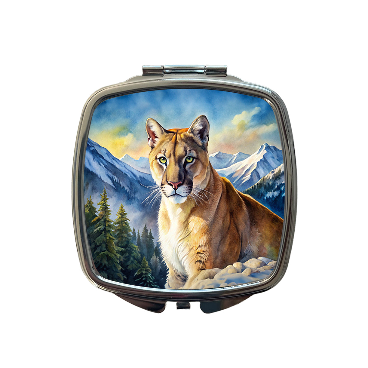 Mountain Lion Cougar Watercolor Small Travel Purse Handbag Pocket Makeup Compact Mirror