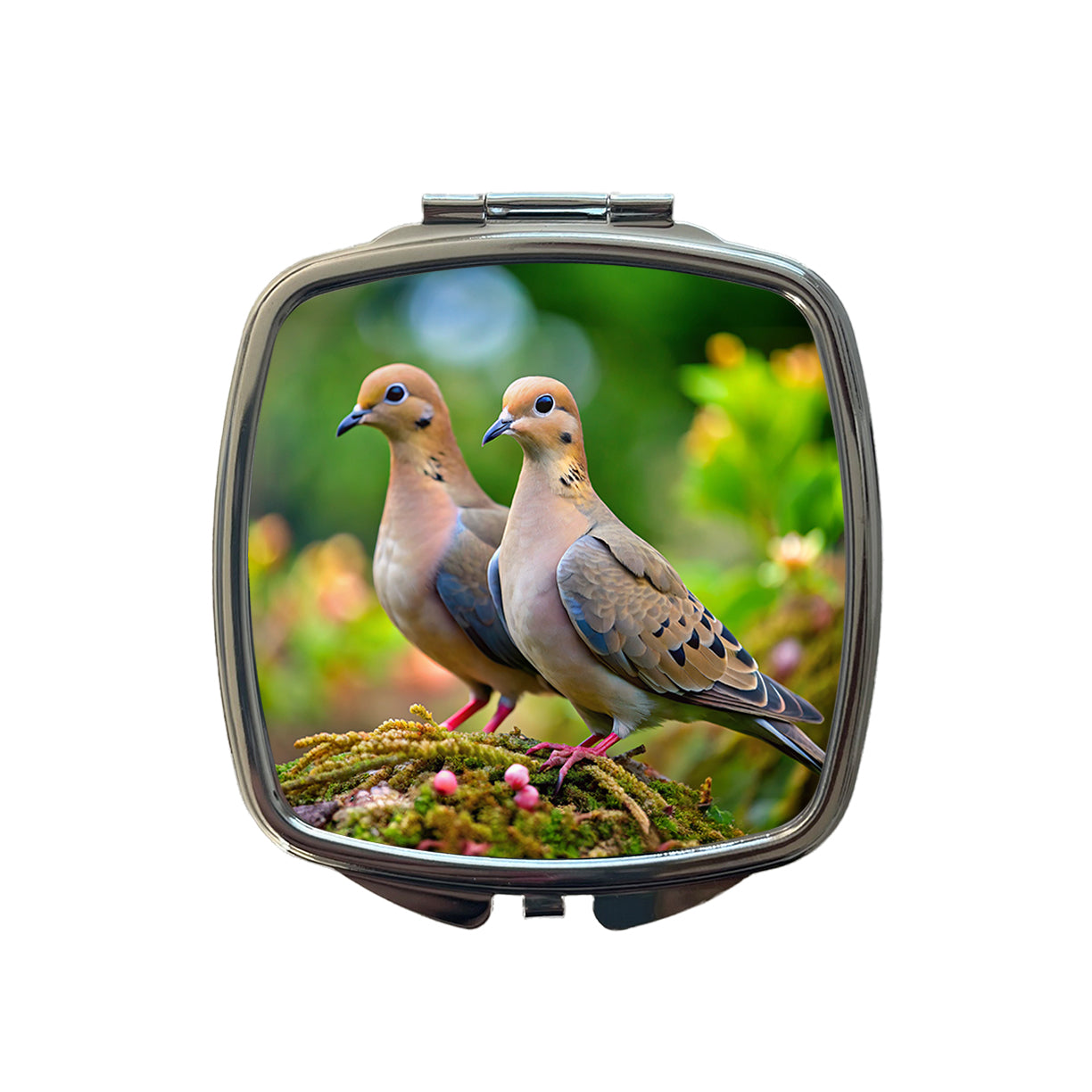Mourning Doves Backyard Bird Small Travel Purse Handbag Pocket Makeup Compact Mirror