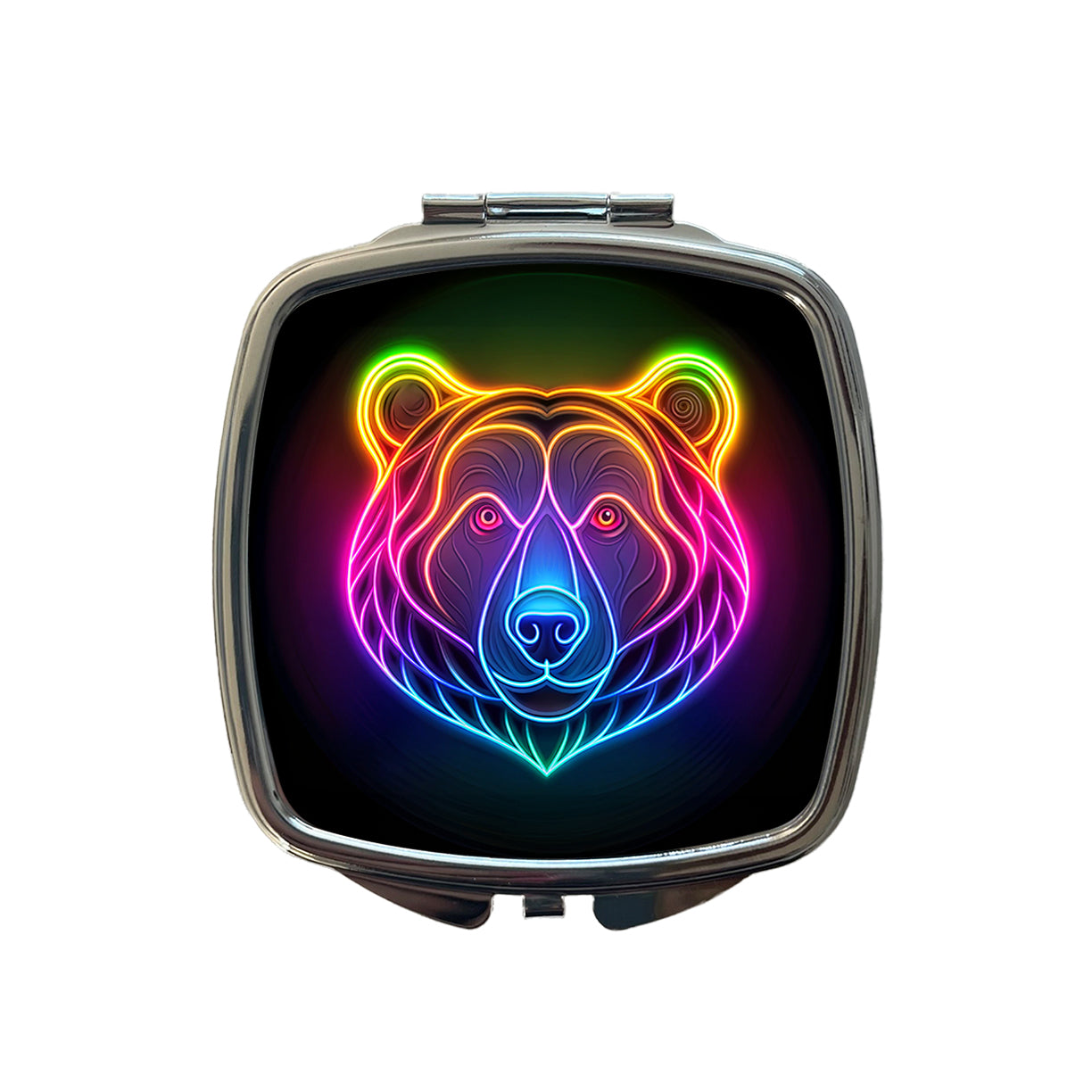 Neon Bear Face Small Travel Purse Handbag Pocket Makeup Compact Mirror