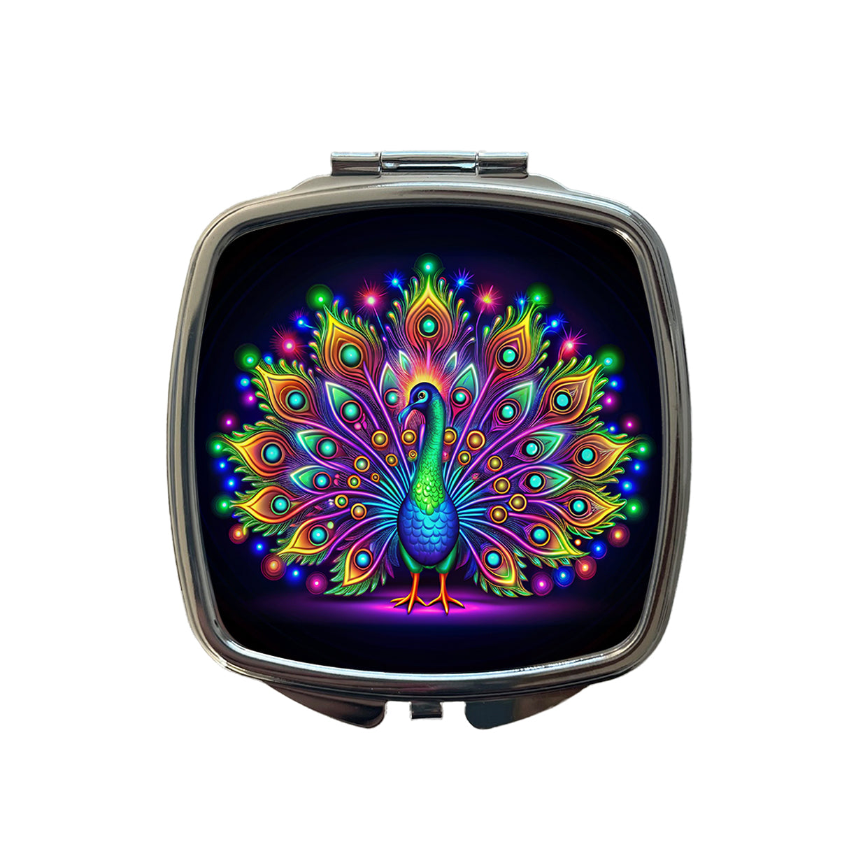 Neon Peacock Small Travel Purse Handbag Pocket Makeup Compact Mirror