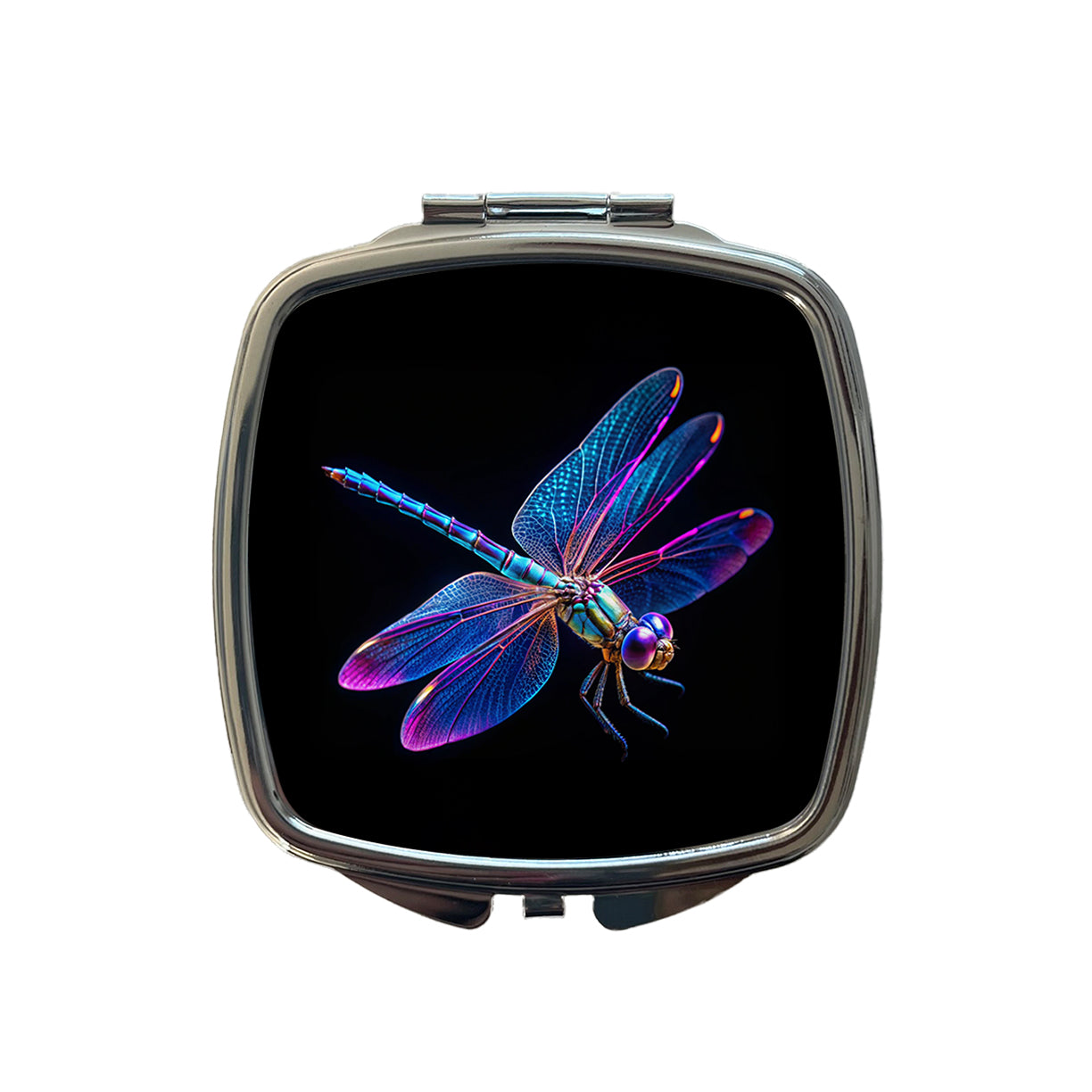 Neon Purple Blue Dragonfly Small Travel Purse Handbag Pocket Makeup Compact Mirror
