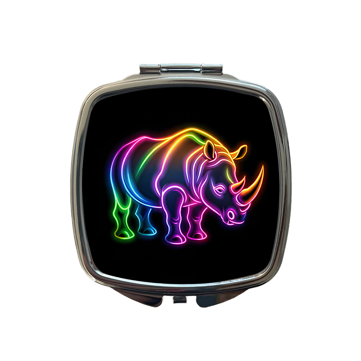Neon Rhino Small Travel Purse Handbag Pocket Makeup Compact Mirror