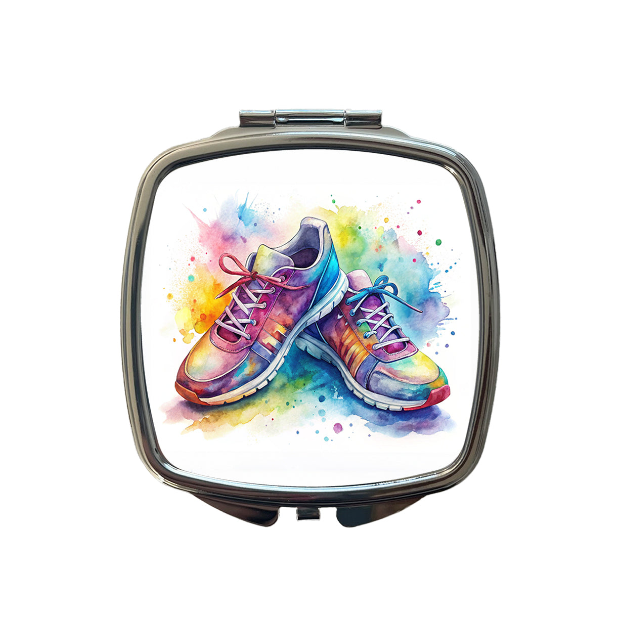 Pair Of Running Shoes Watercolor Small Travel Purse Handbag Pocket Makeup Compact Mirror