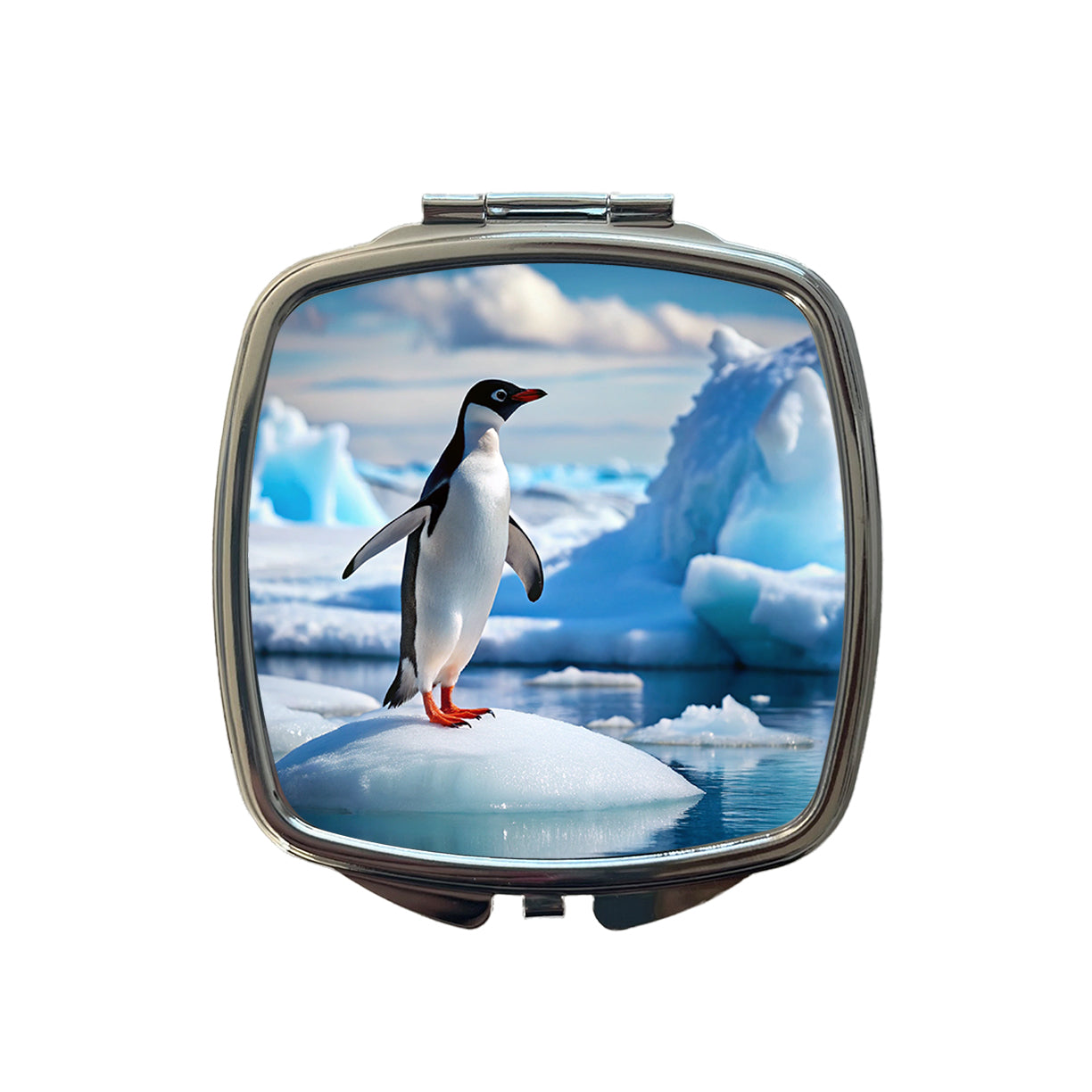 Penguin On Ice Flow Small Travel Purse Handbag Pocket Makeup Compact Mirror