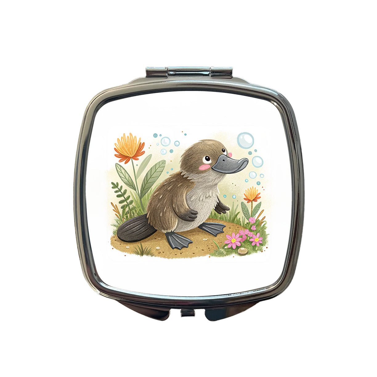Platypus Children's Illustration Style Small Travel Purse Handbag Pocket Makeup Compact Mirror