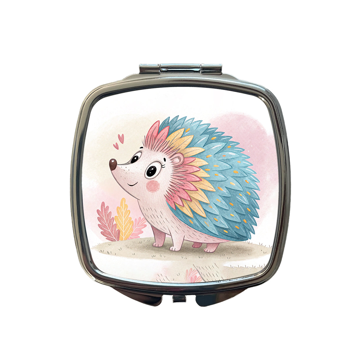 Porcupine Children's Illustration Style Small Travel Purse Handbag Pocket Makeup Compact Mirror