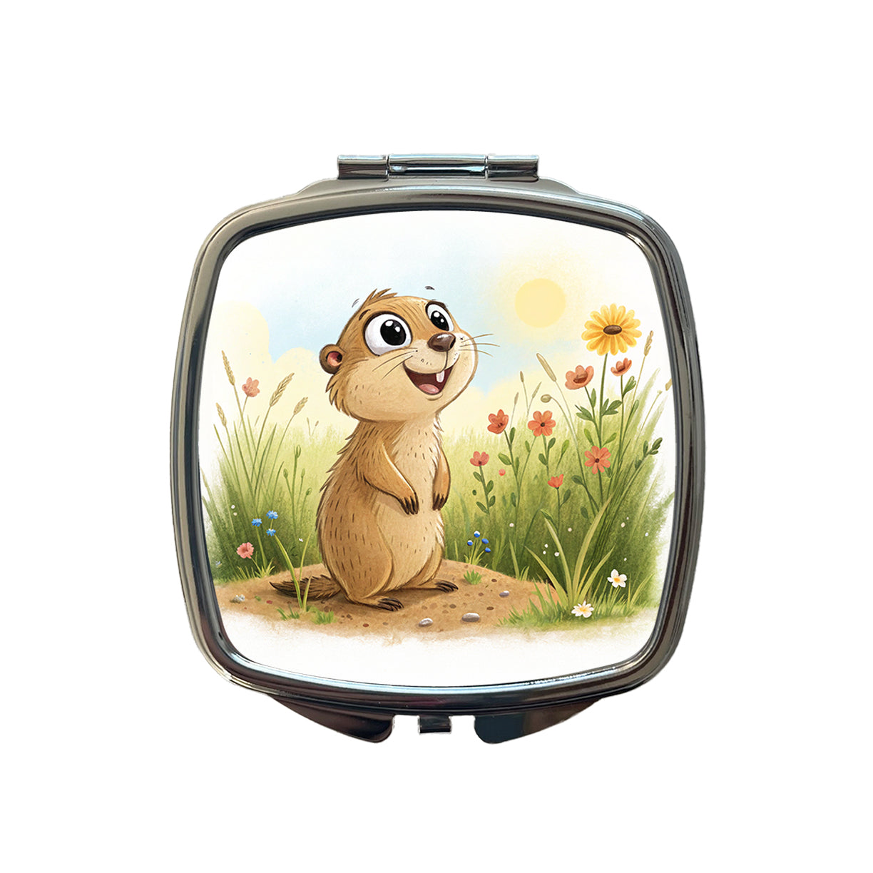 Prairie Dog Children's Illustration Style Small Travel Purse Handbag Pocket Makeup Compact Mirror