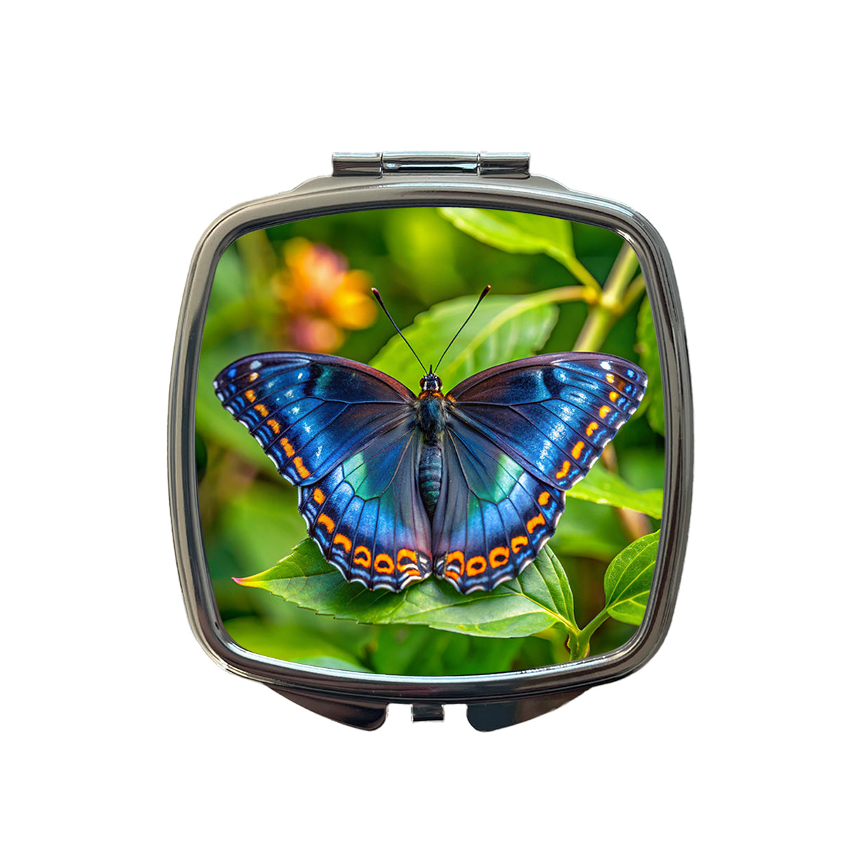 Pretty Blue Butterfly Small Travel Purse Handbag Pocket Makeup Compact Mirror