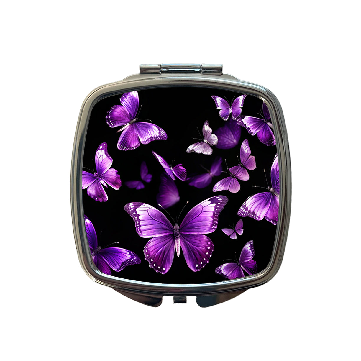 Purple Butterflies Flying Small Travel Purse Handbag Pocket Makeup Compact Mirror