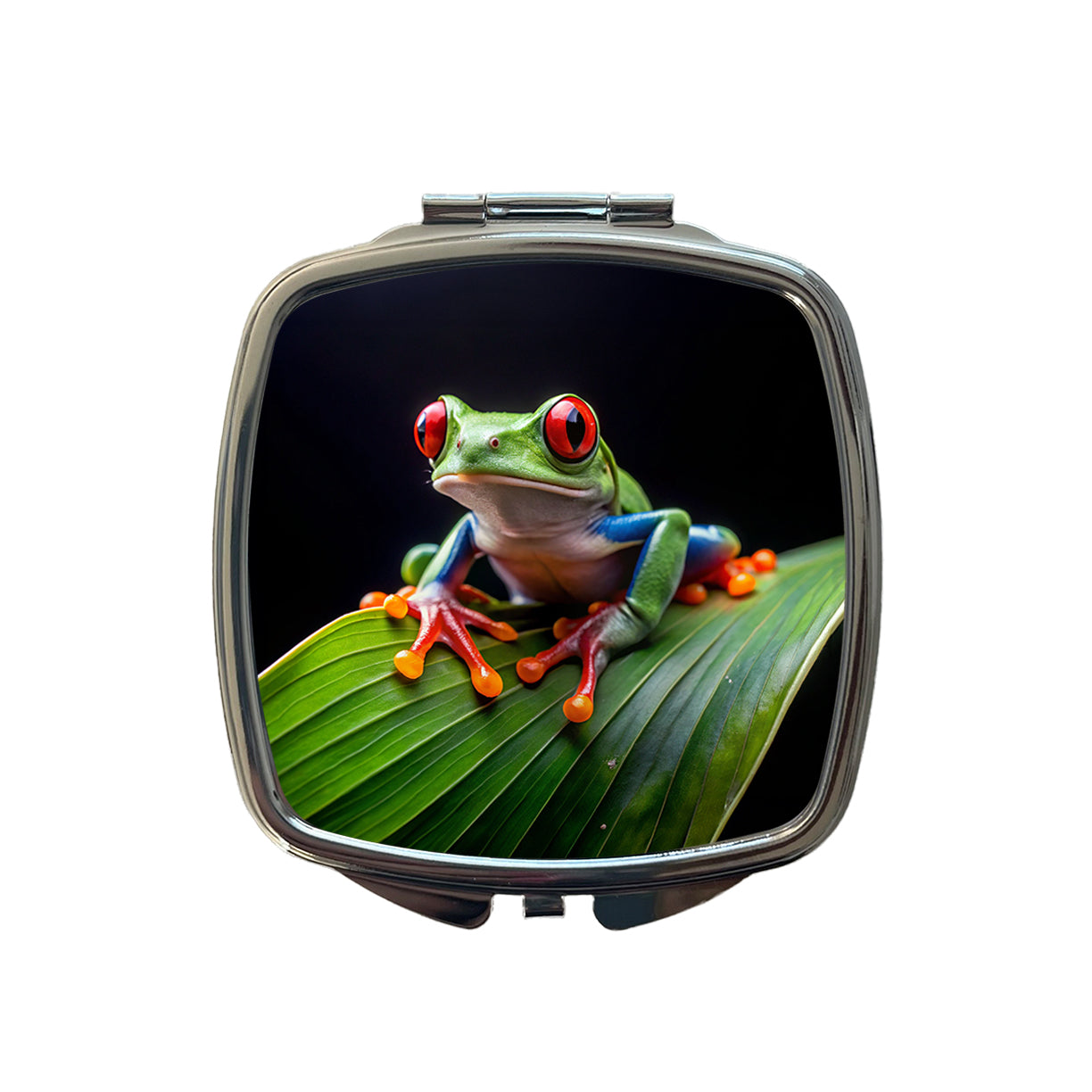 Red Eyed Tree Frog On Leaf Small Travel Purse Handbag Pocket Makeup Compact Mirror