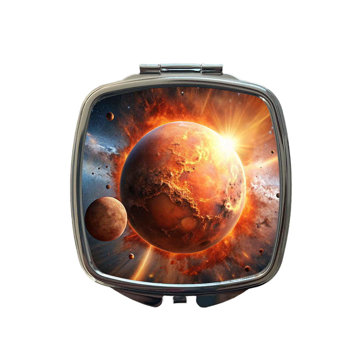 Red Planet Exploding in Space Sci-fi Small Travel Purse Handbag Pocket Makeup Compact Mirror