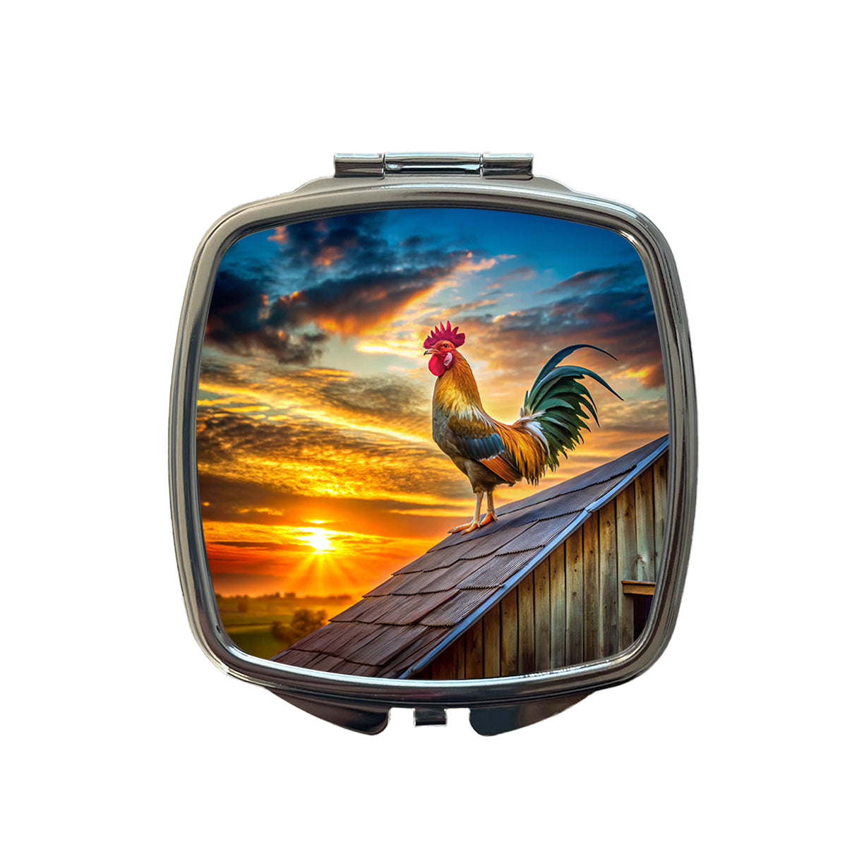 Rooster on Barn Roof At Sunrise Small Travel Purse Handbag Pocket Makeup Compact Mirror