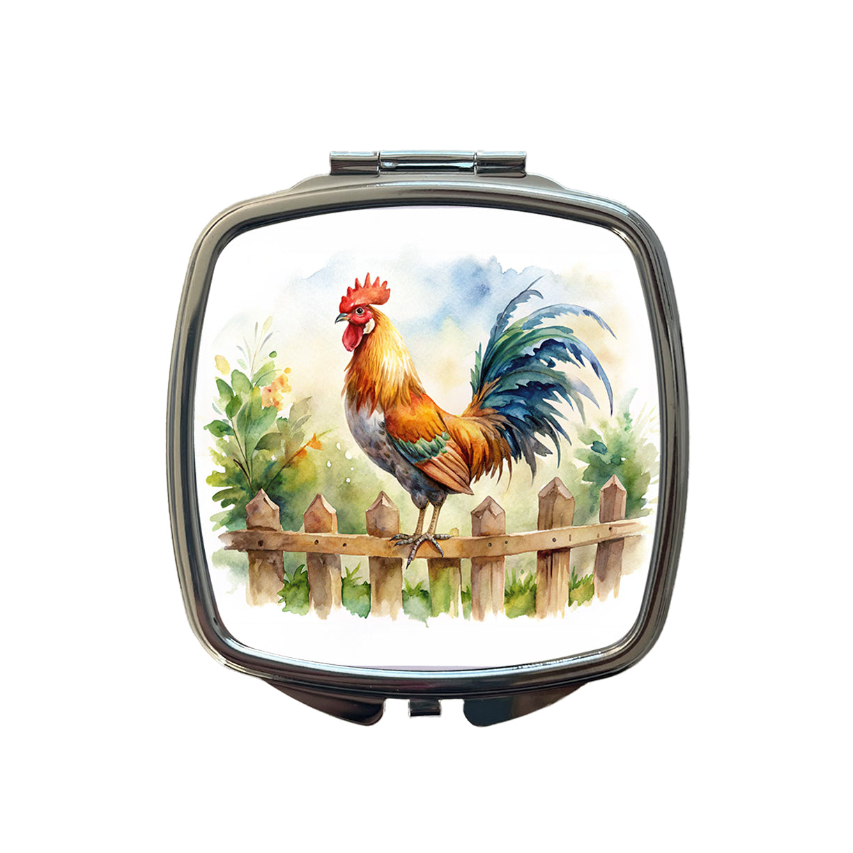 Rooster On Fence Watercolor Small Travel Purse Handbag Pocket Makeup Compact Mirror