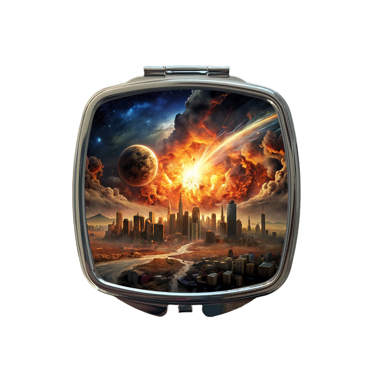 Sci-fi Doomsday End of the World Explosion Small Travel Purse Handbag Pocket Makeup Compact Mirror