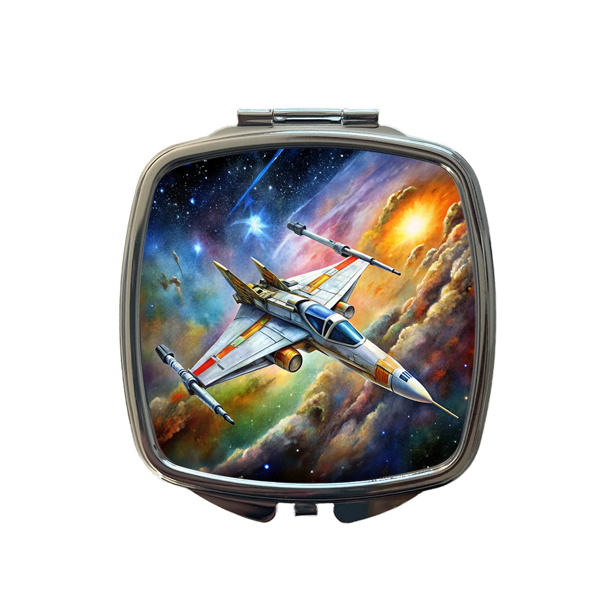 Sci-fi Starfighter Spaceship on Patrol Small Travel Purse Handbag Pocket Makeup Compact Mirror
