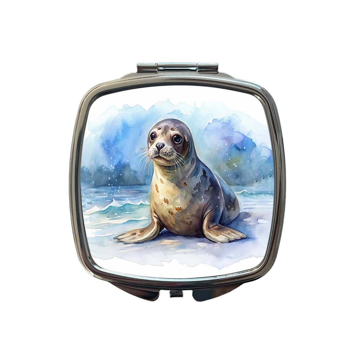 Seal Watercolor Small Travel Purse Handbag Pocket Makeup Compact Mirror