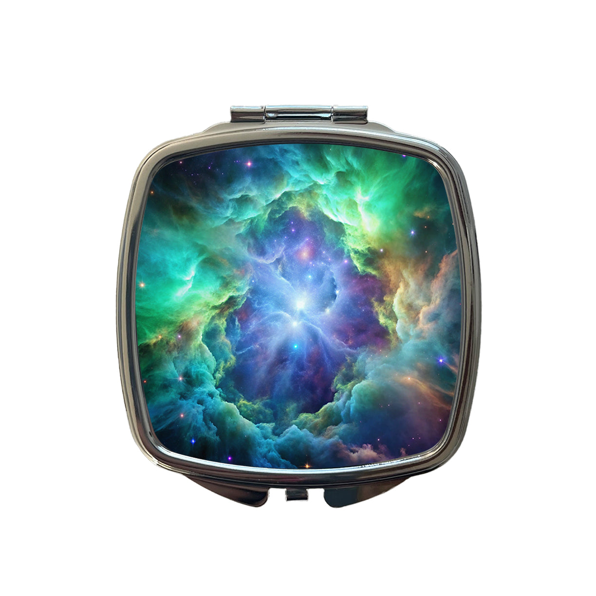 Space Galaxy Nebula Blue Purple Green Small Travel Purse Handbag Pocket Makeup Compact Mirror
