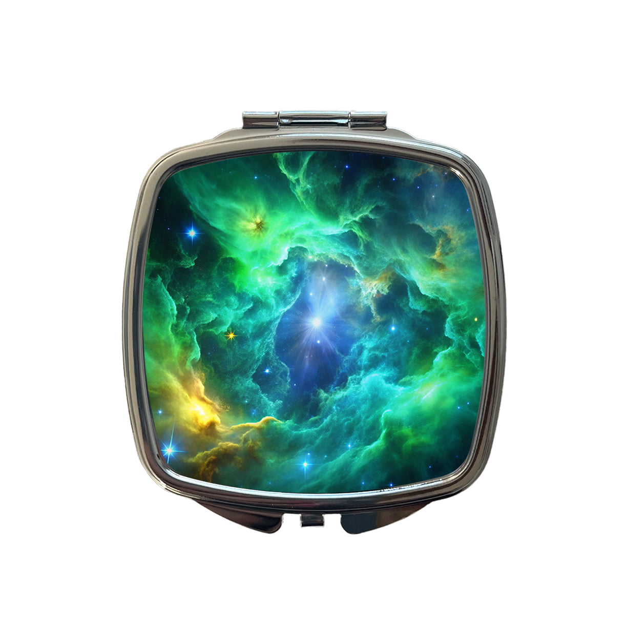 Space Galaxy Nebula Green Blue Small Travel Purse Handbag Pocket Makeup Compact Mirror