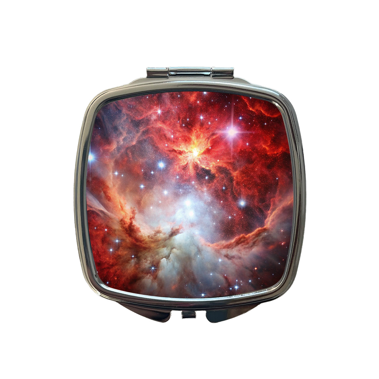 Space Galaxy Nebula Red White Small Travel Purse Handbag Pocket Makeup Compact Mirror