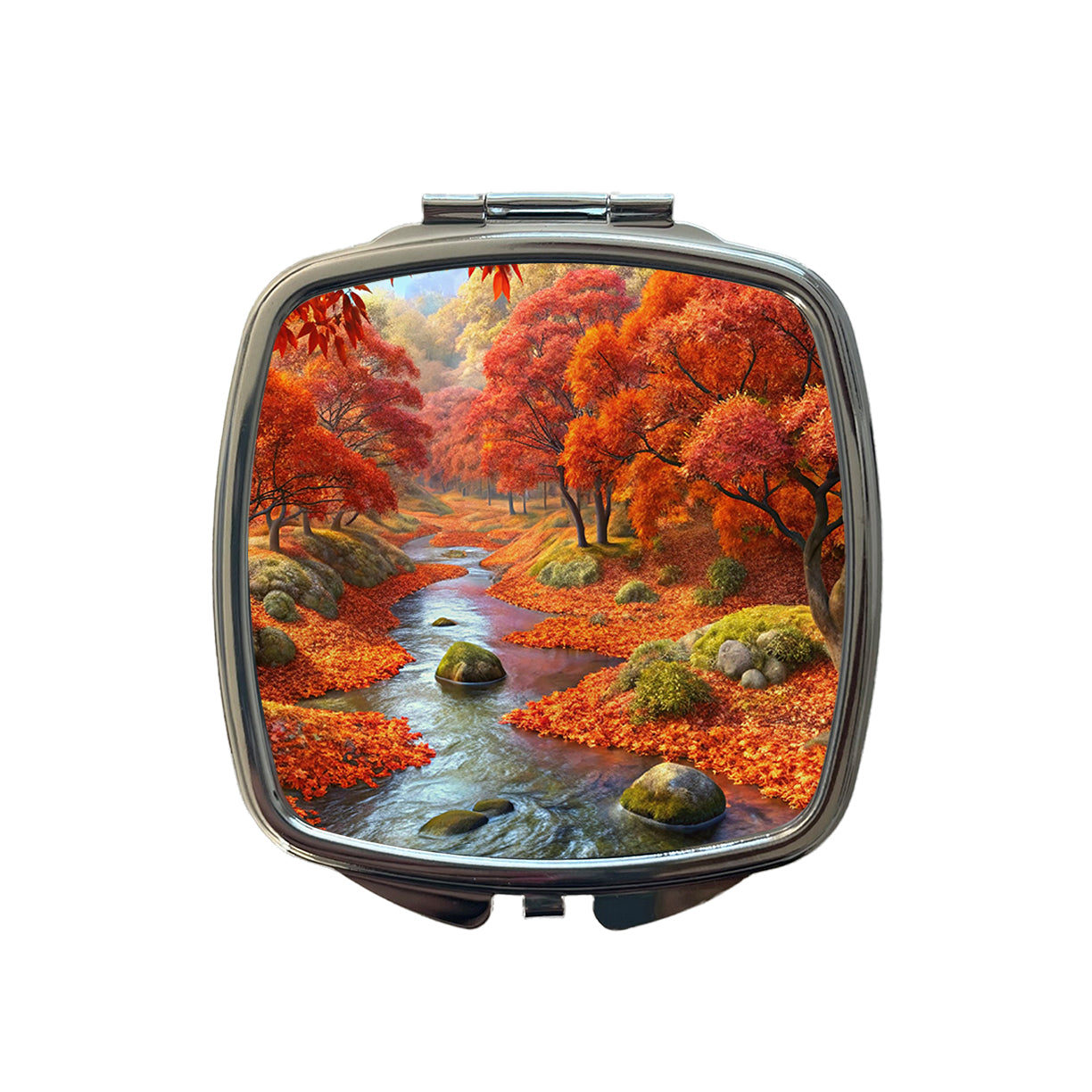 Stream and Trees in Fall Autumn Small Travel Purse Handbag Pocket Makeup Compact Mirror