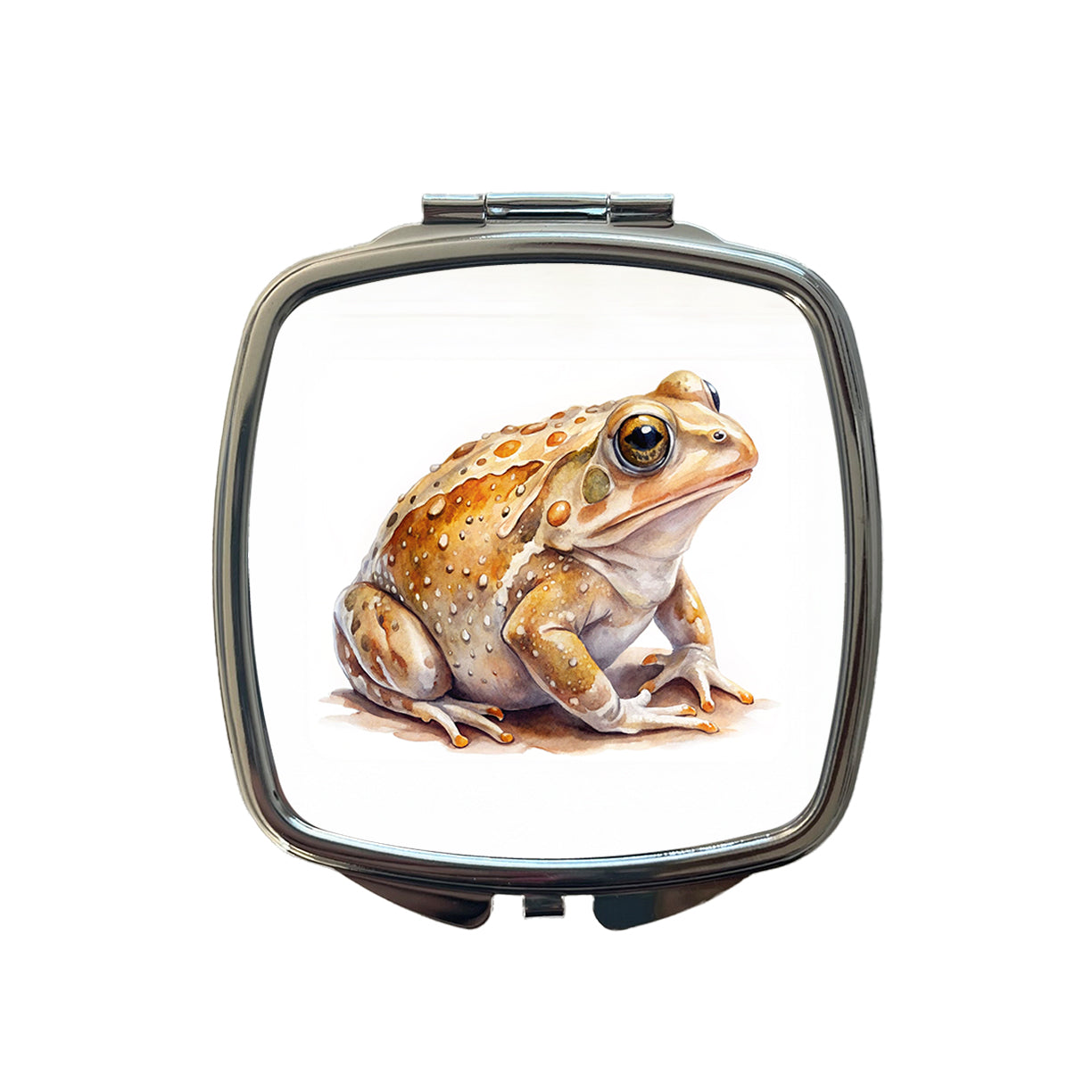 Tan Frog Watercolor Small Travel Purse Handbag Pocket Makeup Compact Mirror