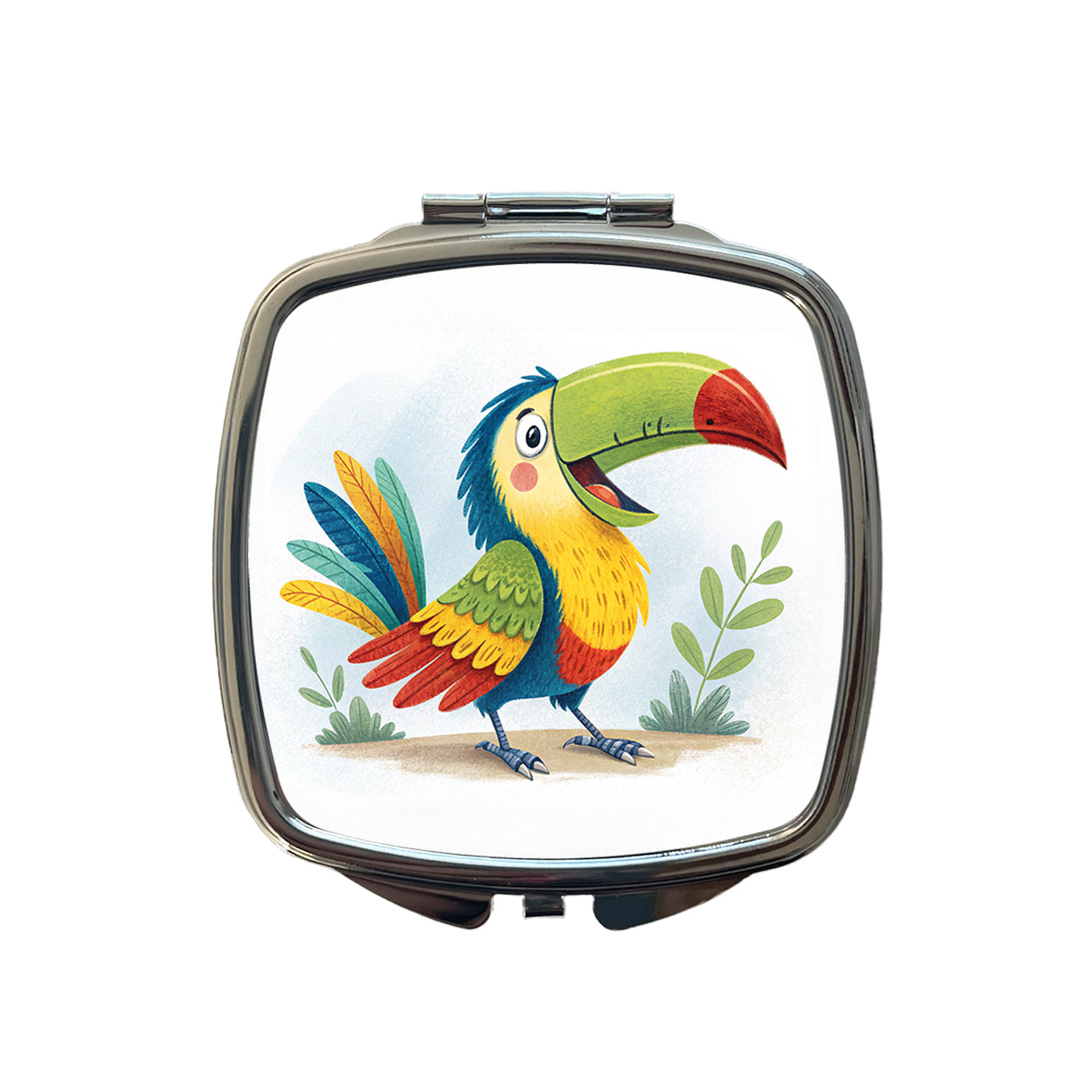 Toucan Bird Children's Illustration Style Small Travel Purse Handbag Pocket Makeup Compact Mirror