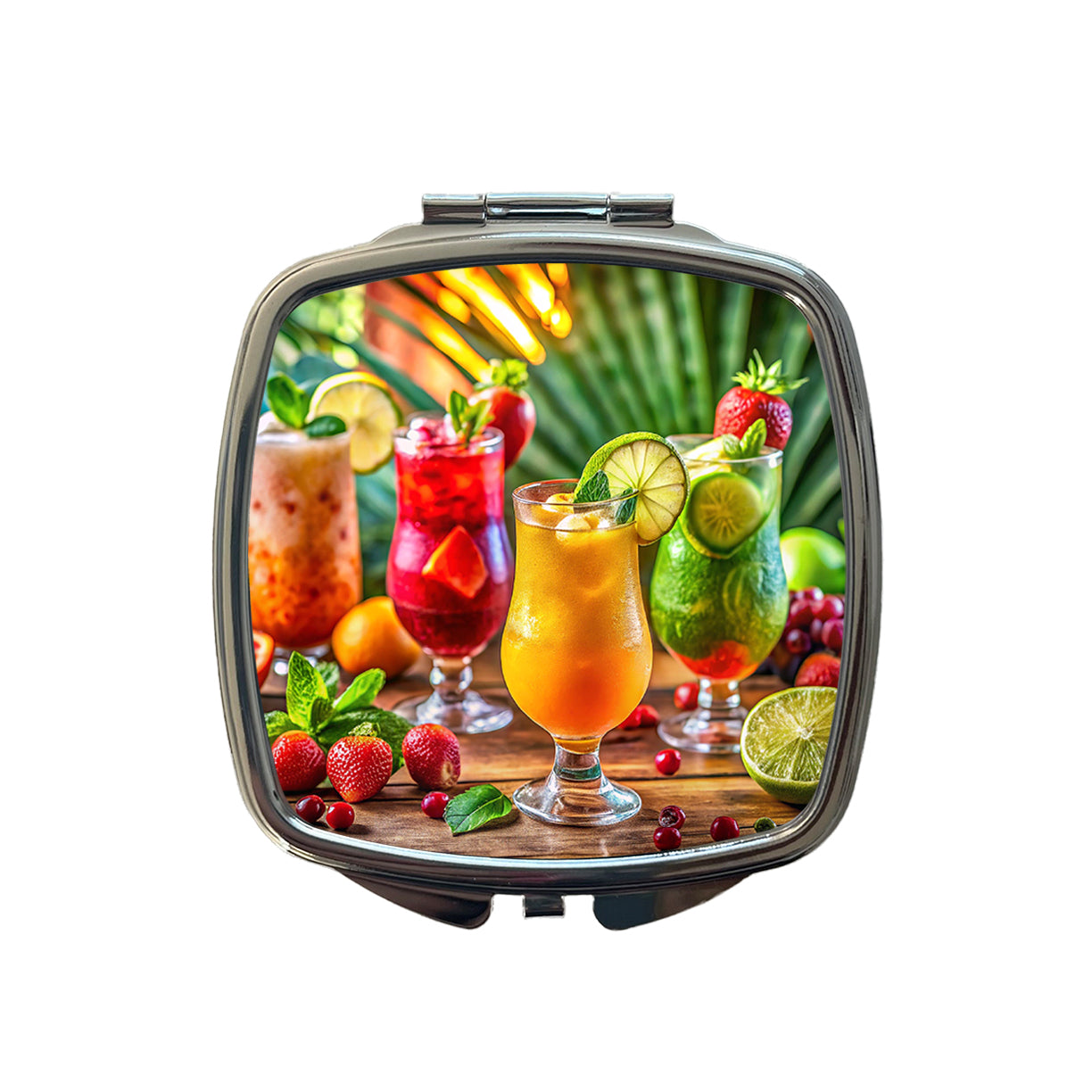 Tropical Colorful Fruity Drinks Small Travel Purse Handbag Pocket Makeup Compact Mirror