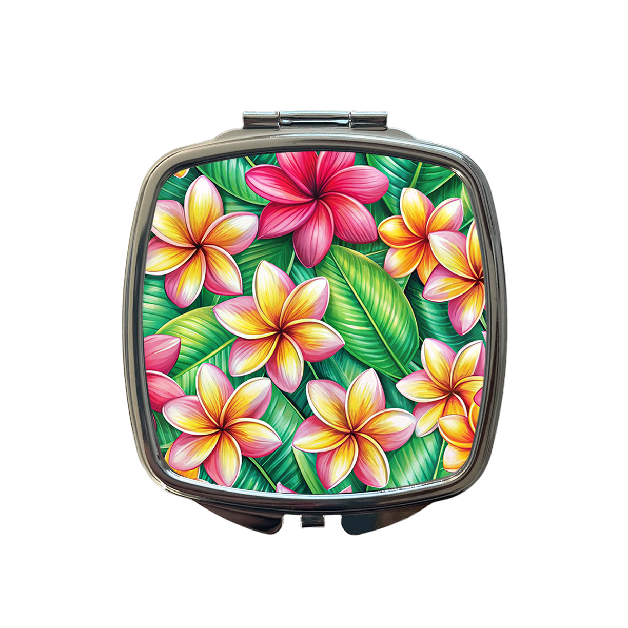 Tropical Plumeria Floral Pattern Small Travel Purse Handbag Pocket Makeup Compact Mirror