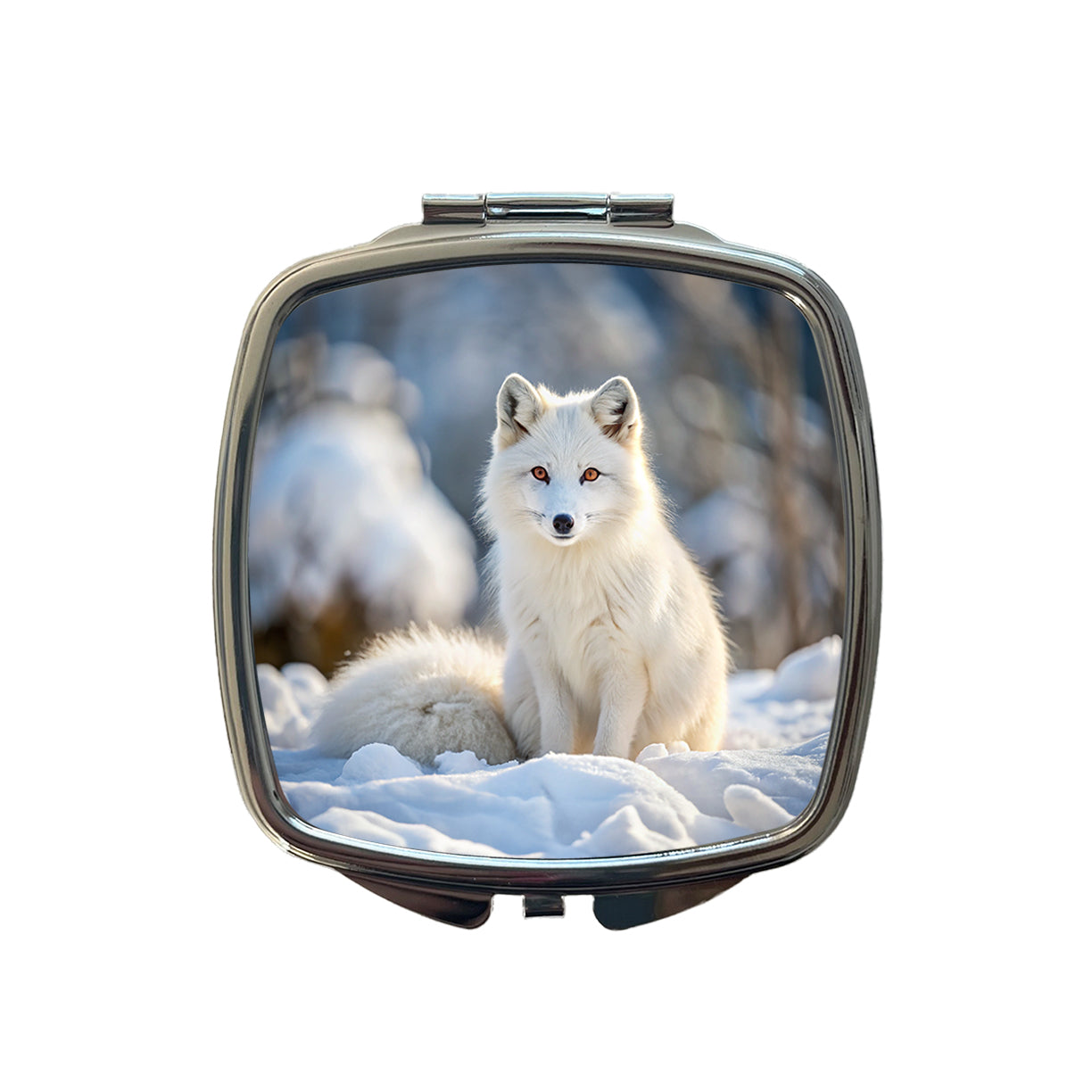 White Arctic Fox In The Snow Small Travel Purse Handbag Pocket Makeup Compact Mirror