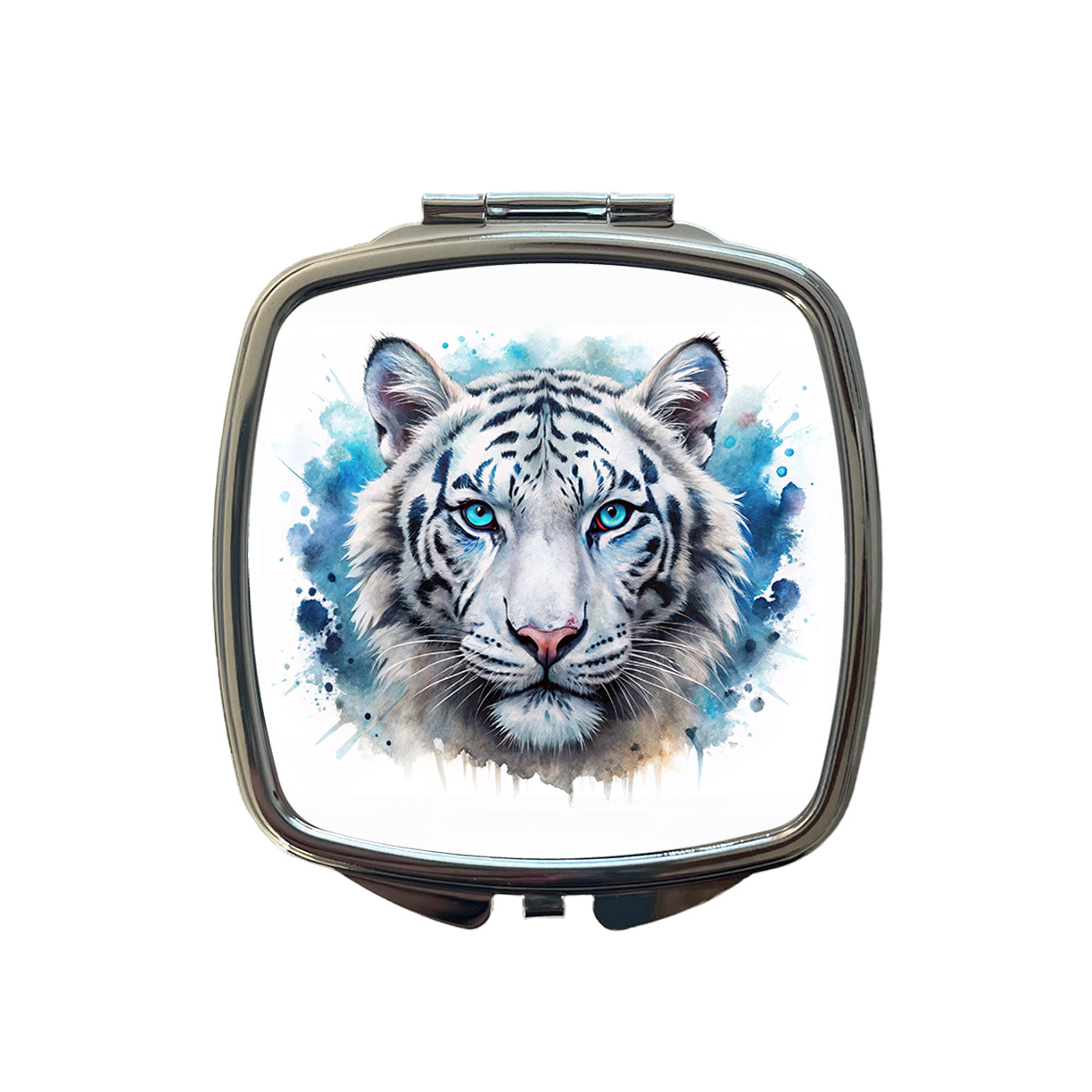 White Tiger Face Watercolor Small Travel Purse Handbag Pocket Makeup Compact Mirror