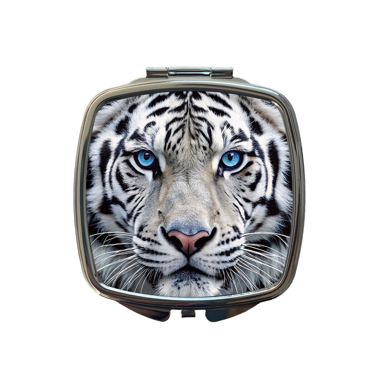 White Tiger Face Small Travel Purse Handbag Pocket Makeup Compact Mirror