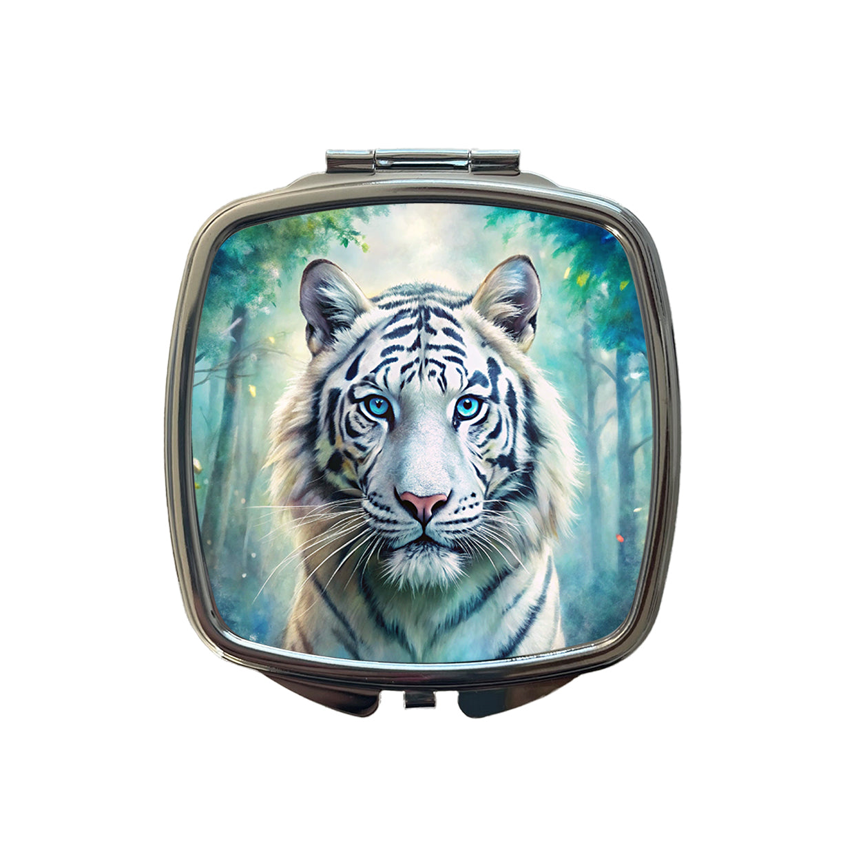 White Tiger In Forest Watercolor Small Travel Purse Handbag Pocket Makeup Compact Mirror