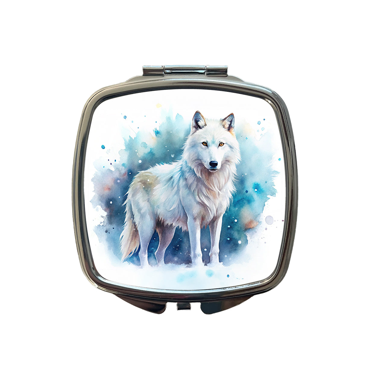 White Wolf Watercolor Small Travel Purse Handbag Pocket Makeup Compact Mirror