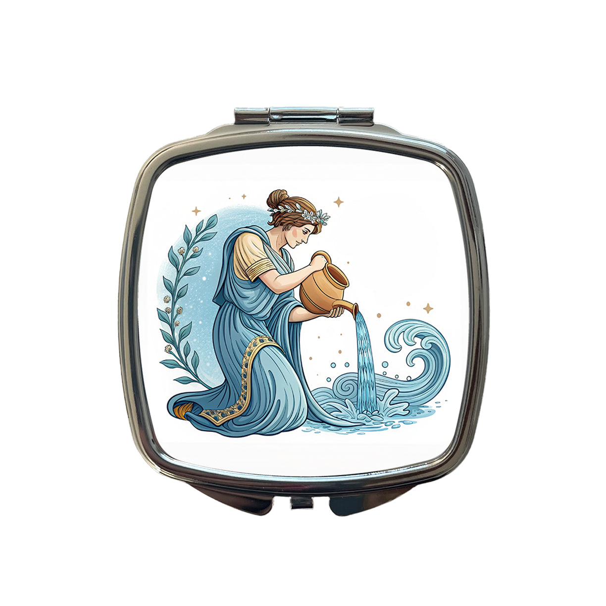 Zodiac Horoscope Symbol Aquarius Water Bearer Small Travel Purse Handbag Pocket Makeup Compact Mirror