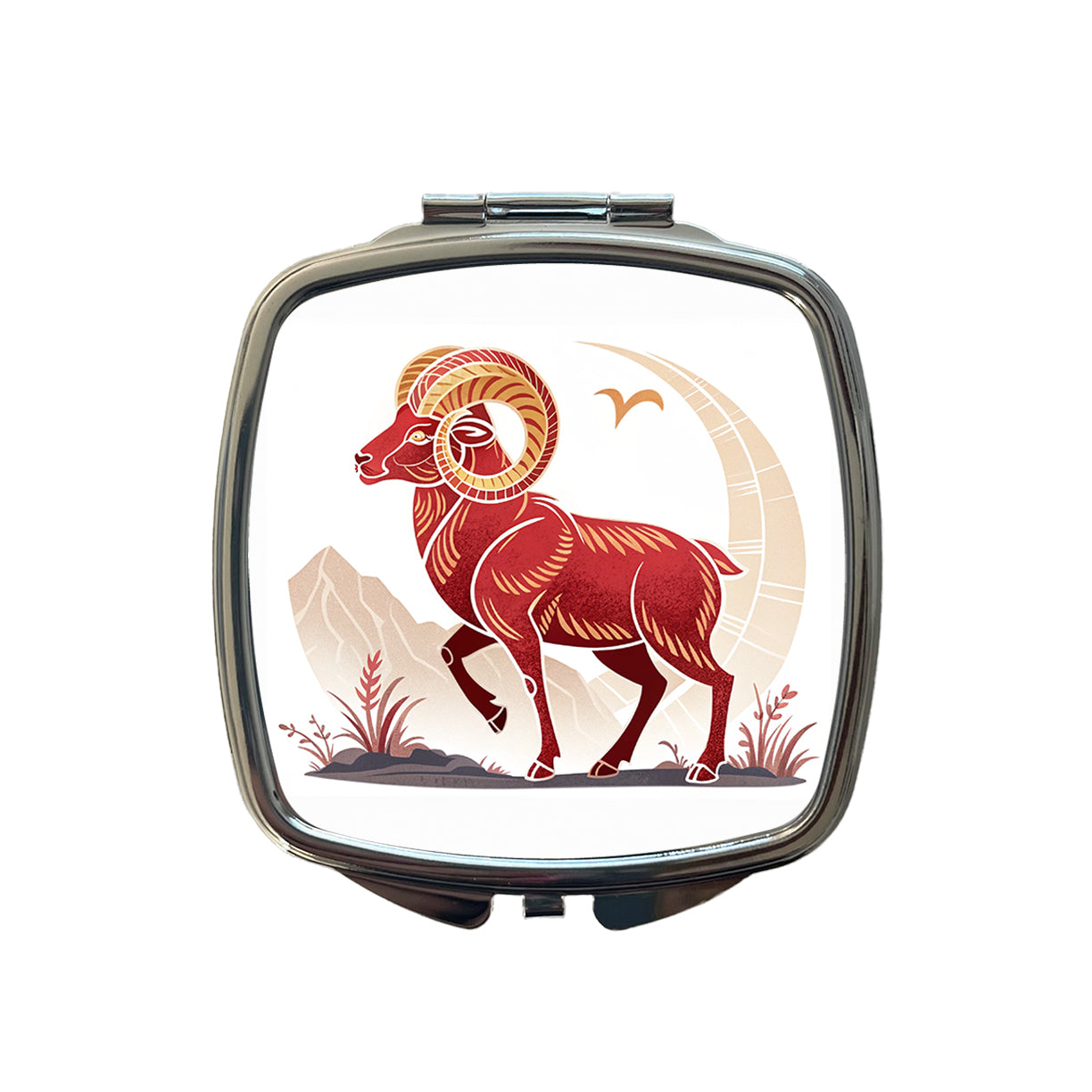Zodiac Horoscope Symbol Aries Ram Small Travel Purse Handbag Pocket Makeup Compact Mirror