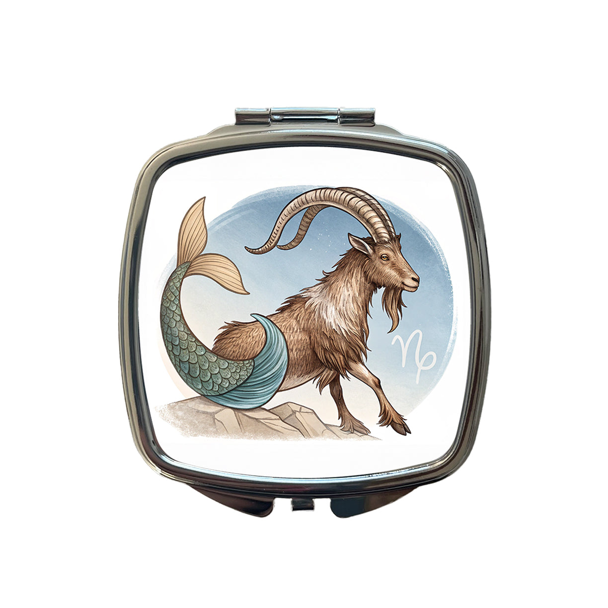 Zodiac Horoscope Symbol Capricorn Sea Goat Small Travel Purse Handbag Pocket Makeup Compact Mirror
