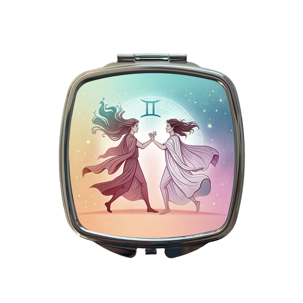Zodiac Horoscope Symbol Gemini Twins Small Travel Purse Handbag Pocket Makeup Compact Mirror