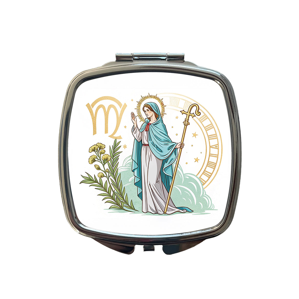 Zodiac Horoscope Symbol Virgo Maiden Virgin Small Travel Purse Handbag Pocket Makeup Compact Mirror
