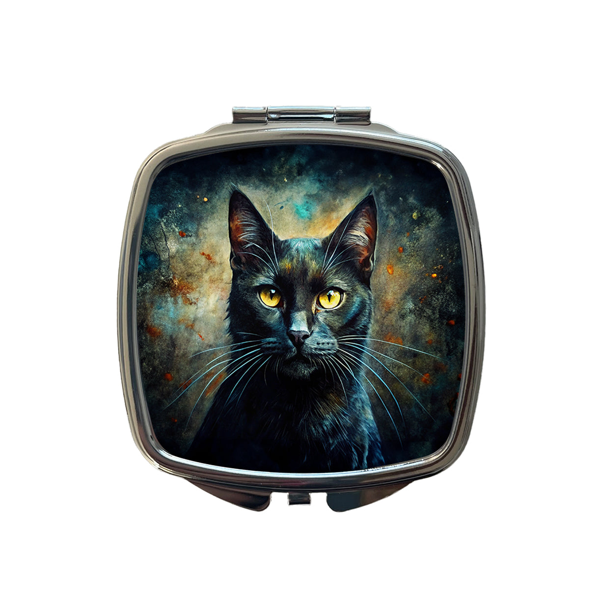 Black Cat Abstract Art Small Travel Purse Handbag Pocket Makeup Compact Mirror