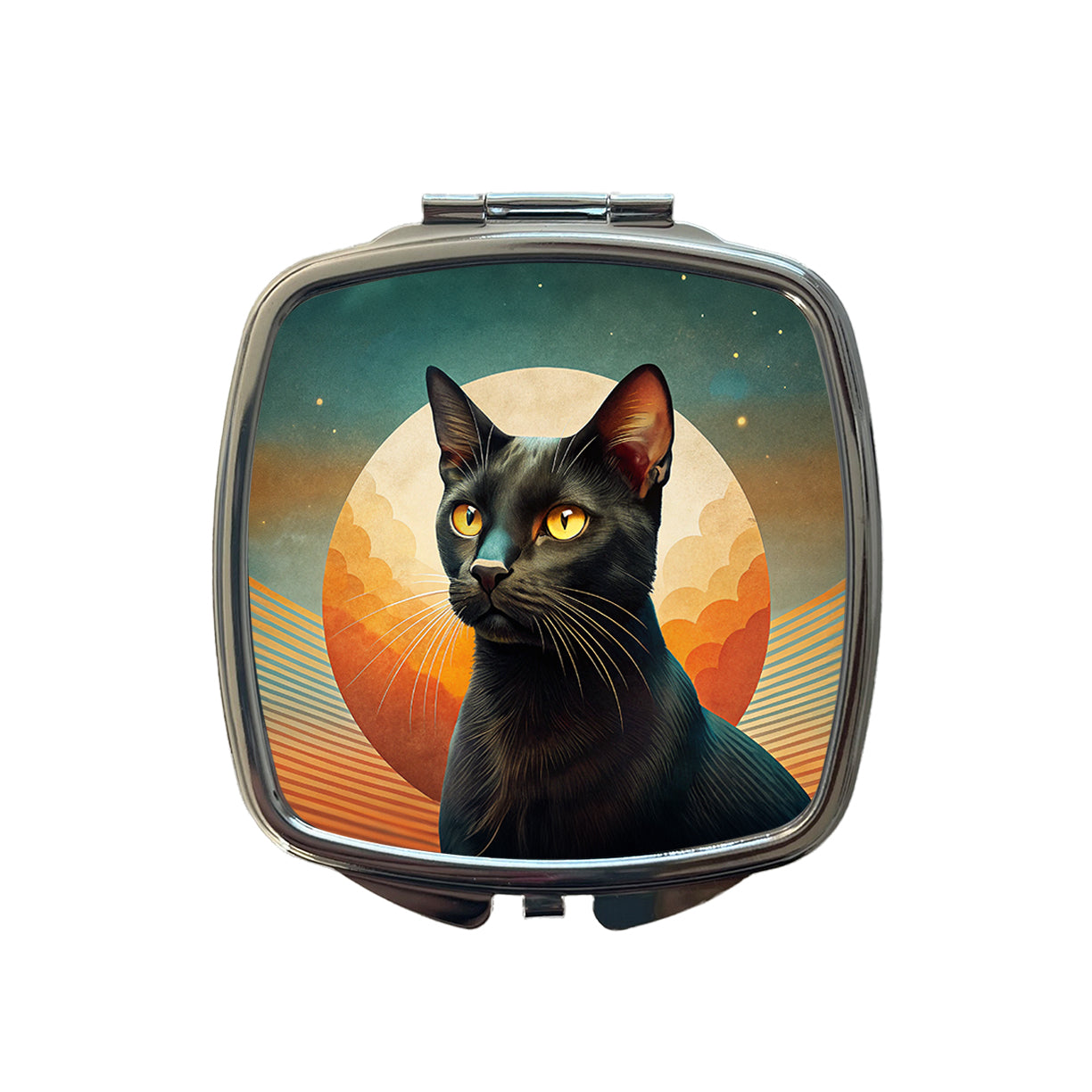 Black Cat Contemporary Art Small Travel Purse Handbag Pocket Makeup Compact Mirror