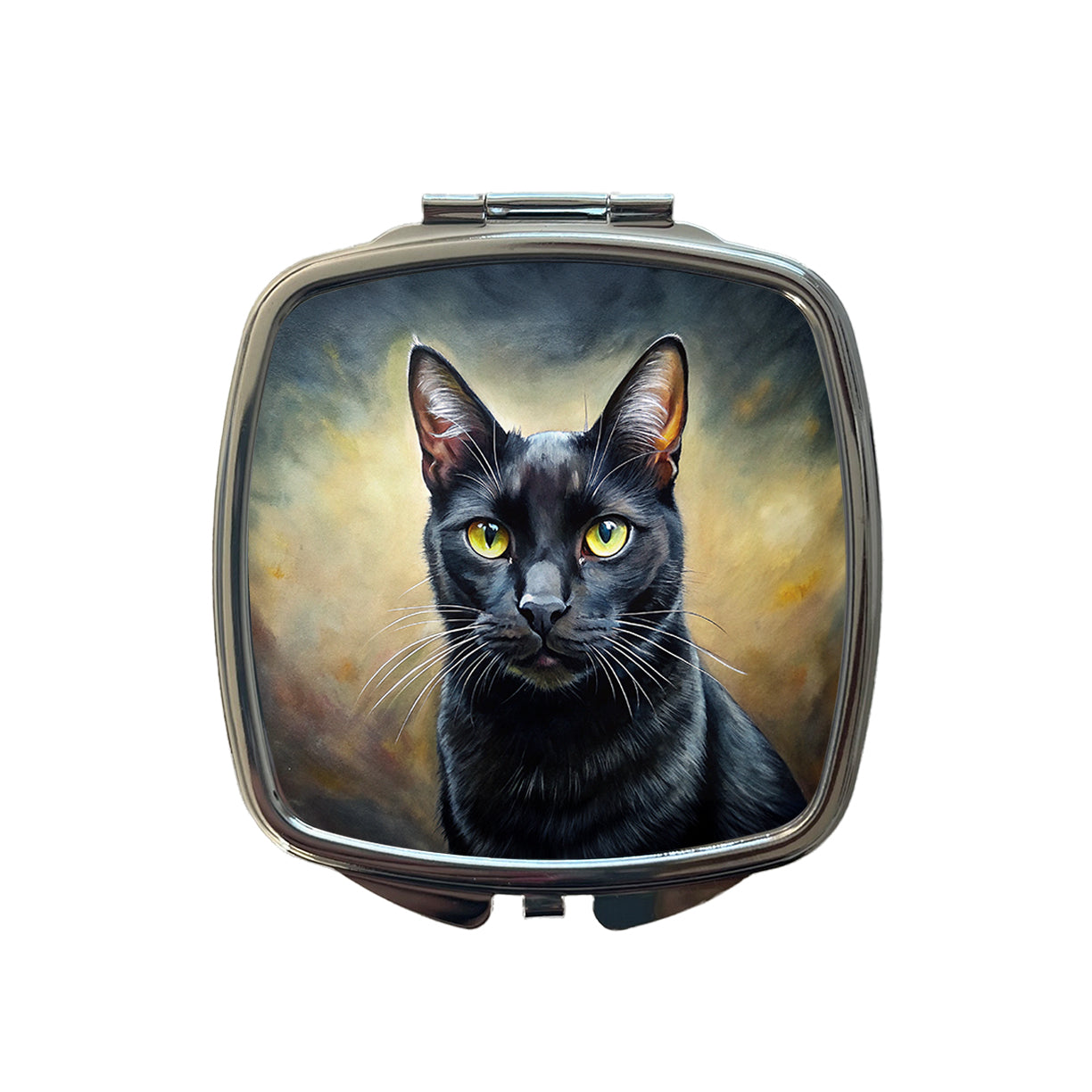 Black Cat Illustration Small Travel Purse Handbag Pocket Makeup Compact Mirror