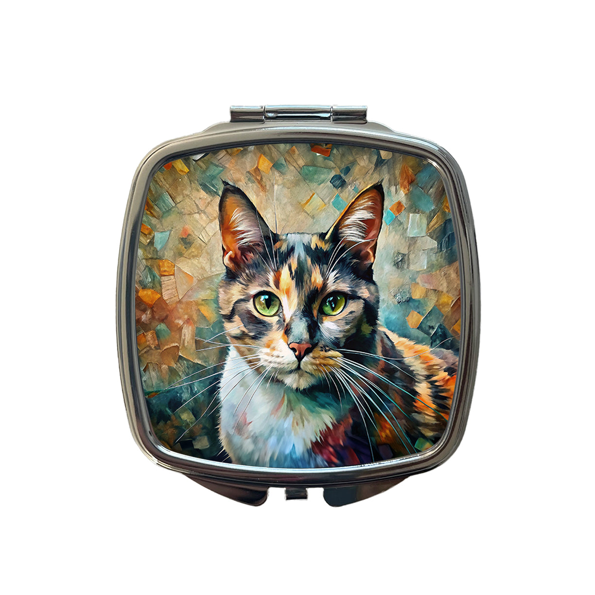 Calico Cat Abstract Art Small Travel Purse Handbag Pocket Makeup Compact Mirror