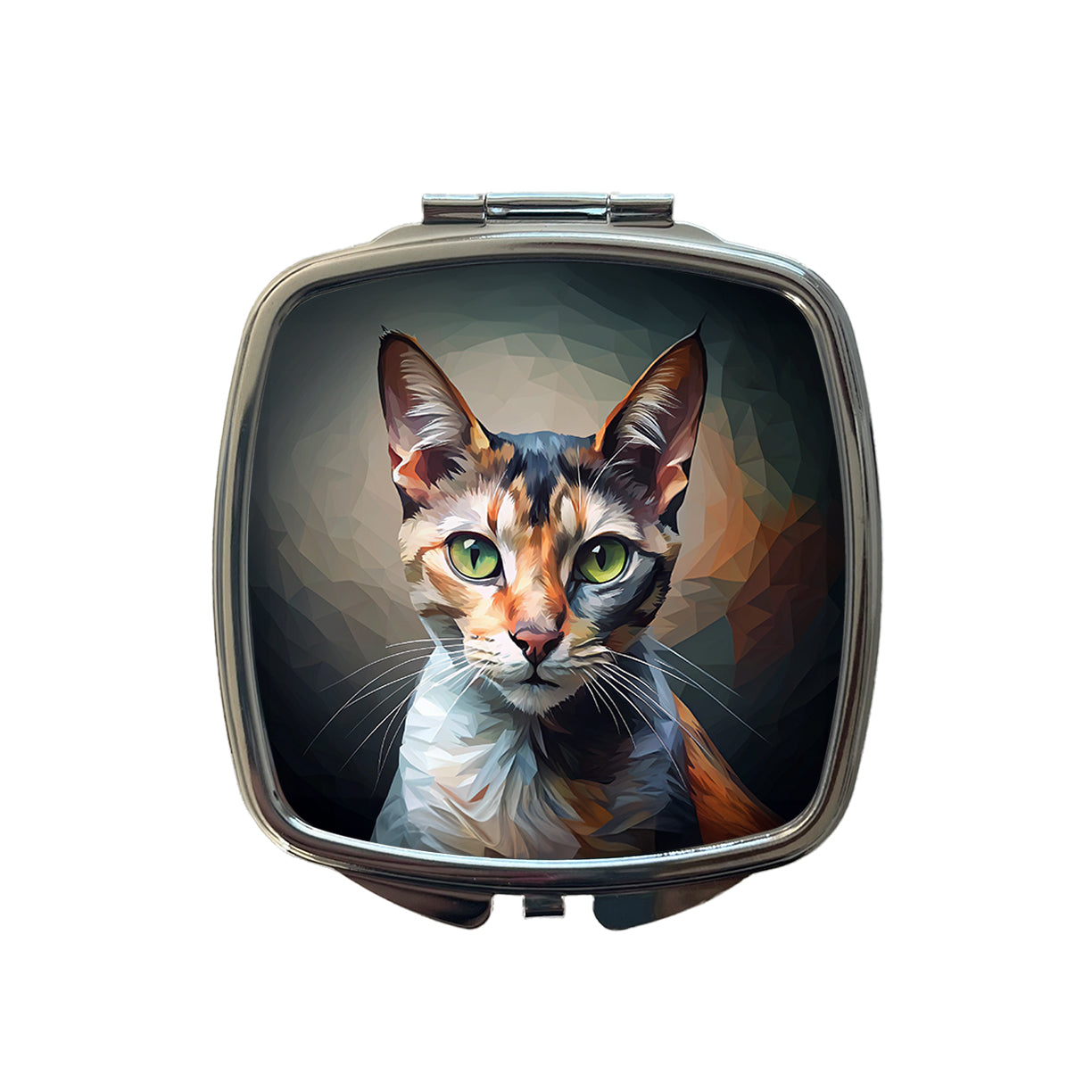 Calico Cat Abstract Stylized Art Small Travel Purse Handbag Pocket Makeup Compact Mirror