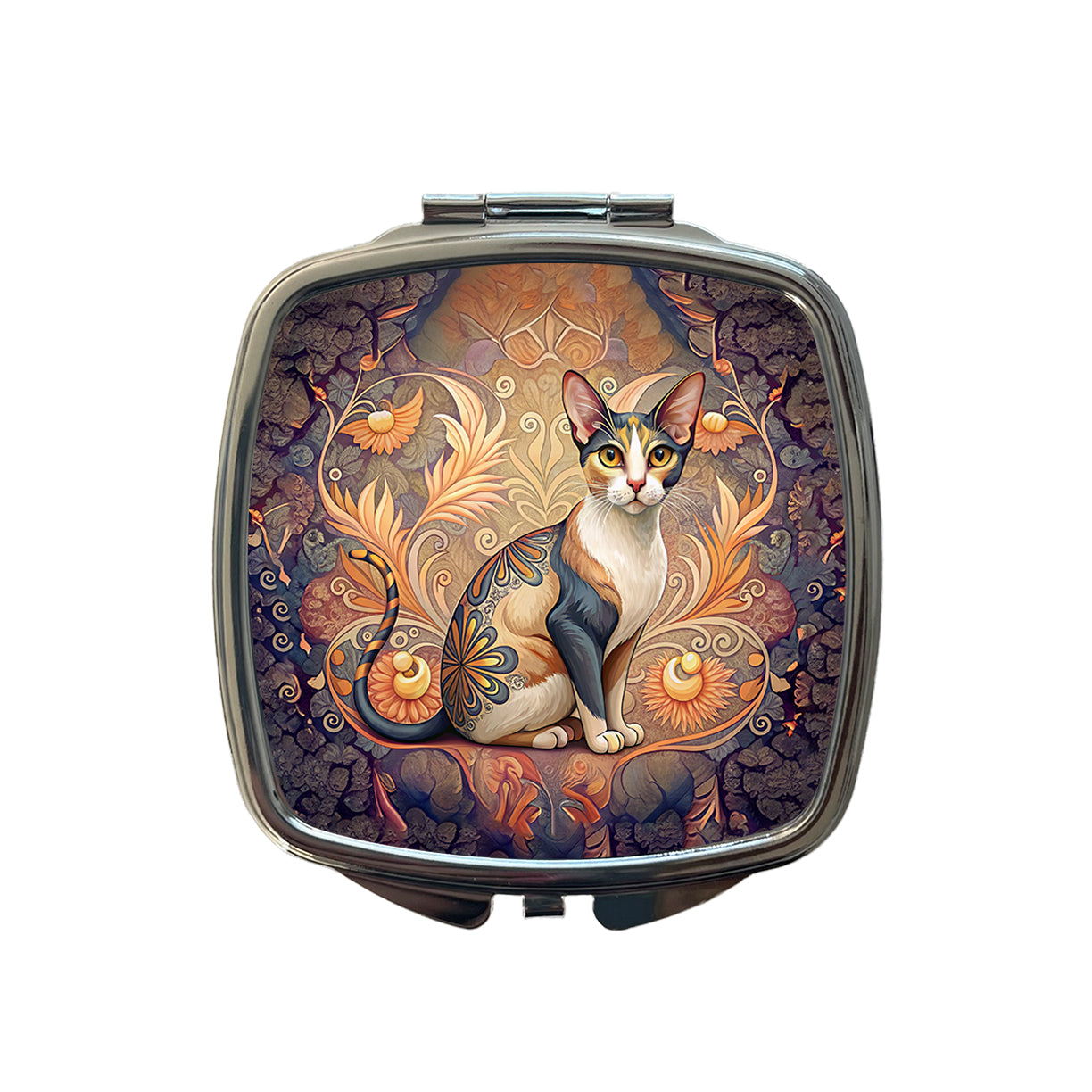 Calico Cat Art Nouveau Small Travel Purse Handbag Pocket Makeup Compact Mirror