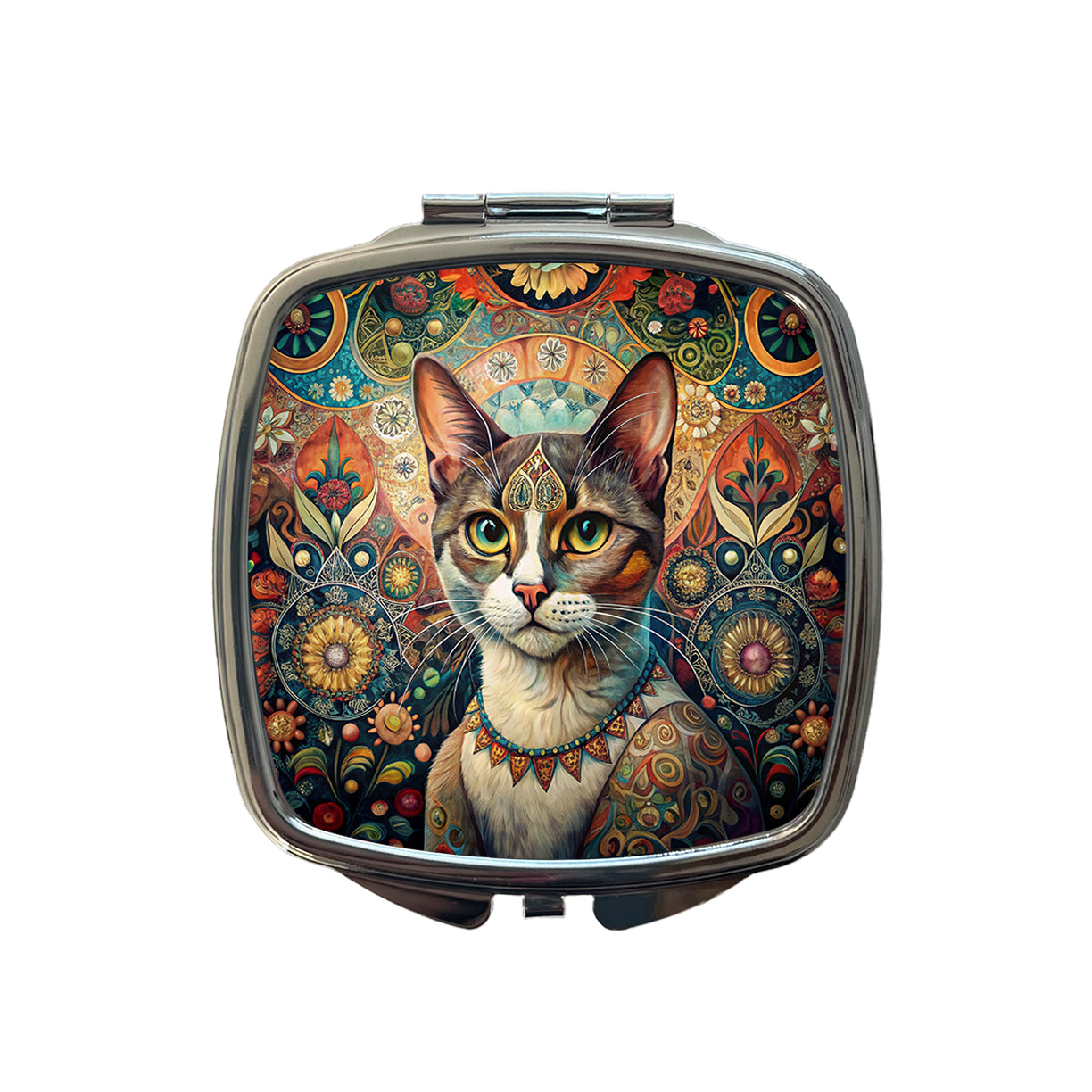 Calico Cat French Bohemian Art Small Travel Purse Handbag Pocket Makeup Compact Mirror