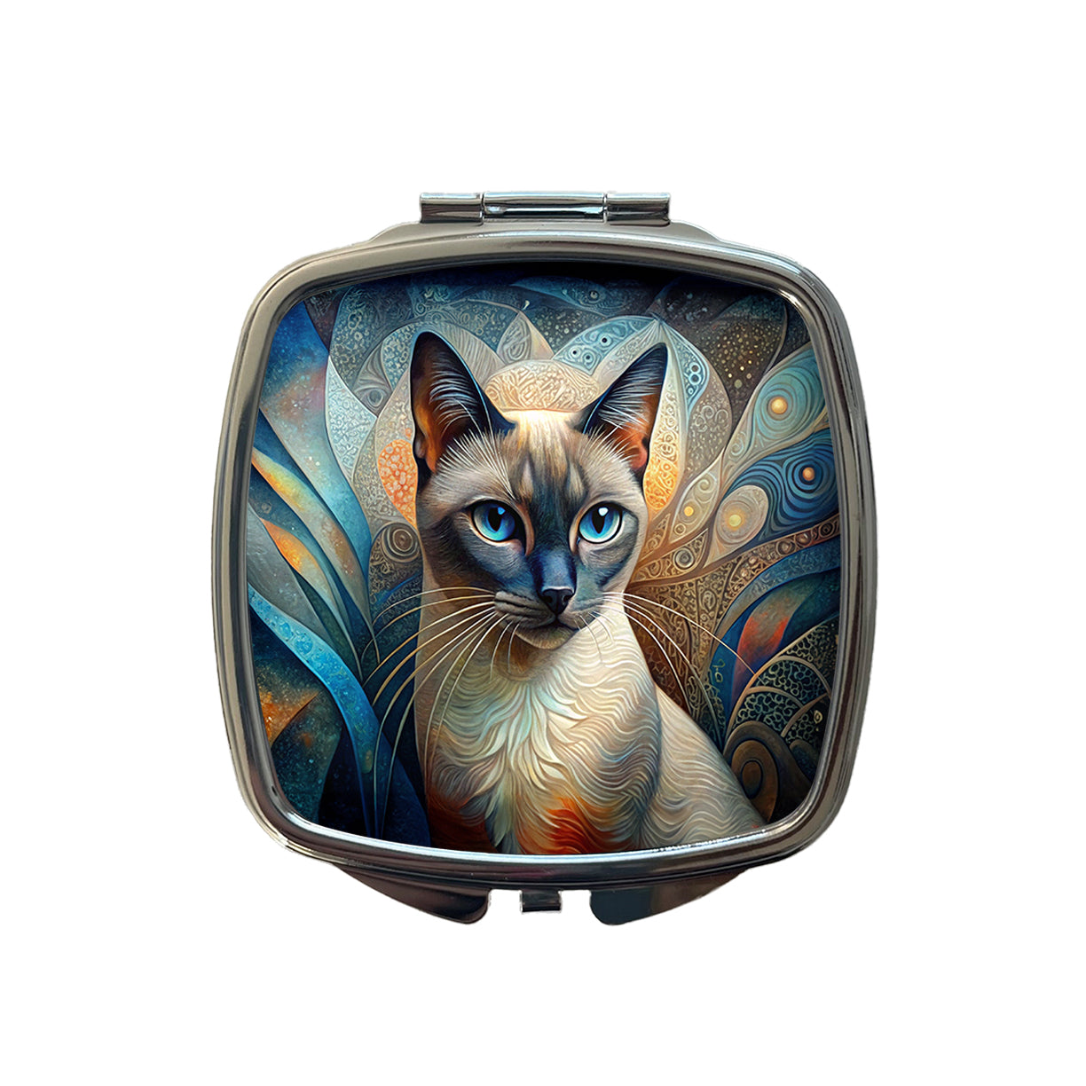 Siamese Cat Abstract Art Small Travel Purse Handbag Pocket Makeup Compact Mirror