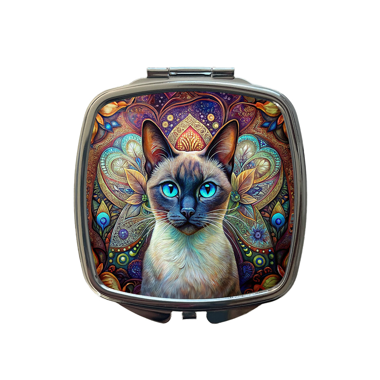 Siamese Cat Bohemian Art Small Travel Purse Handbag Pocket Makeup Compact Mirror