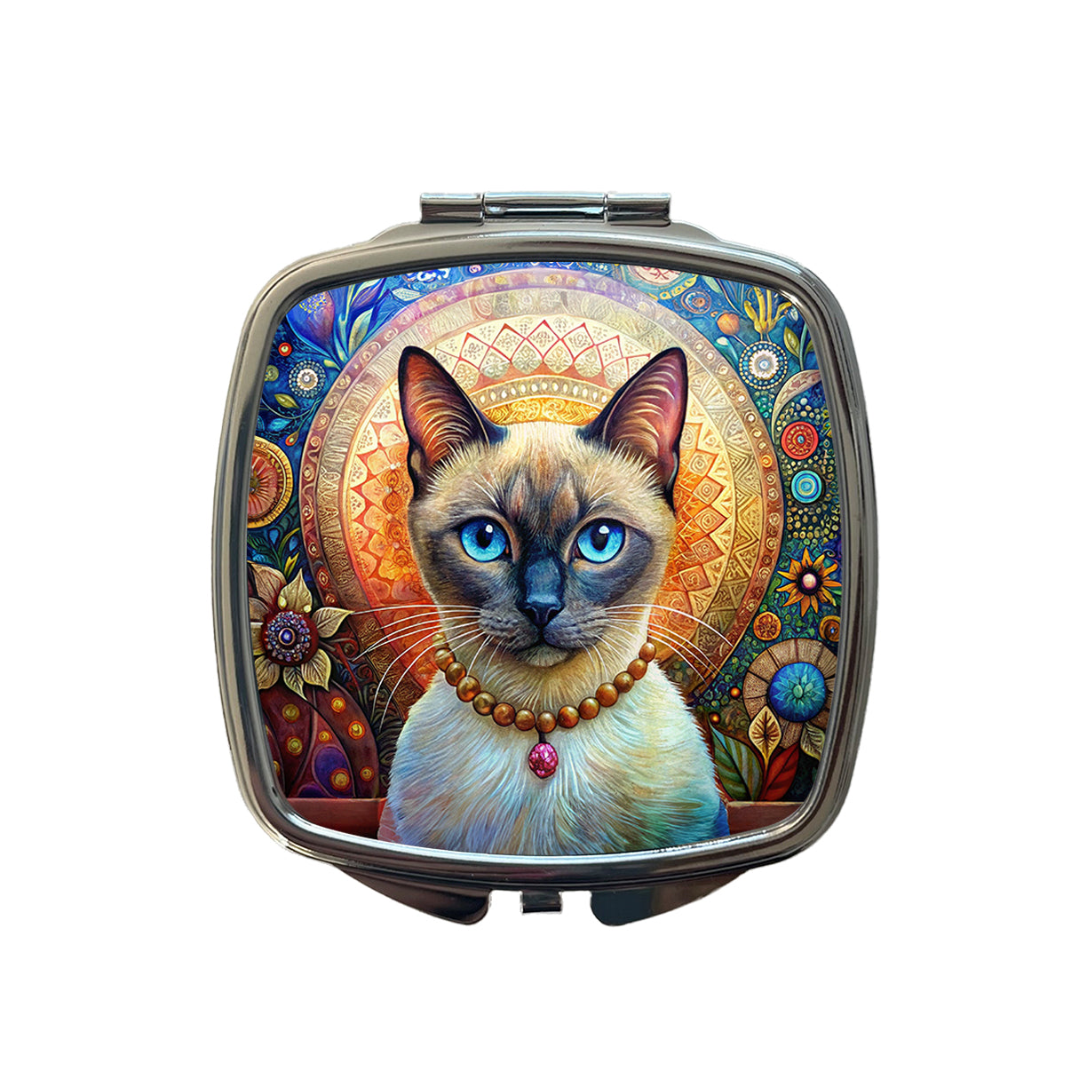 Siamese Cat French Bohemian Art Small Travel Purse Handbag Pocket Makeup Compact Mirror