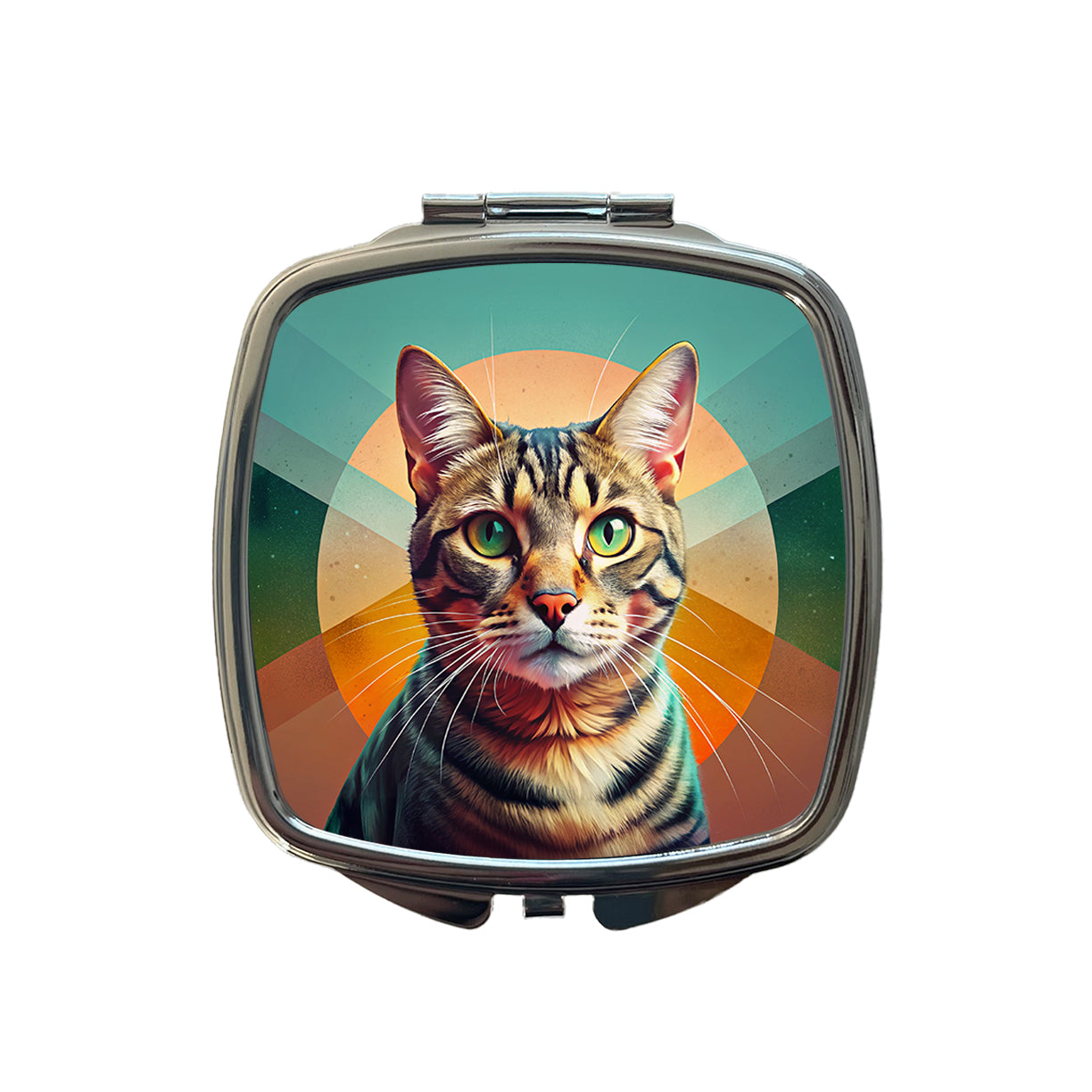 Tabby Cat Contemporary Art Small Travel Purse Handbag Pocket Makeup Compact Mirror