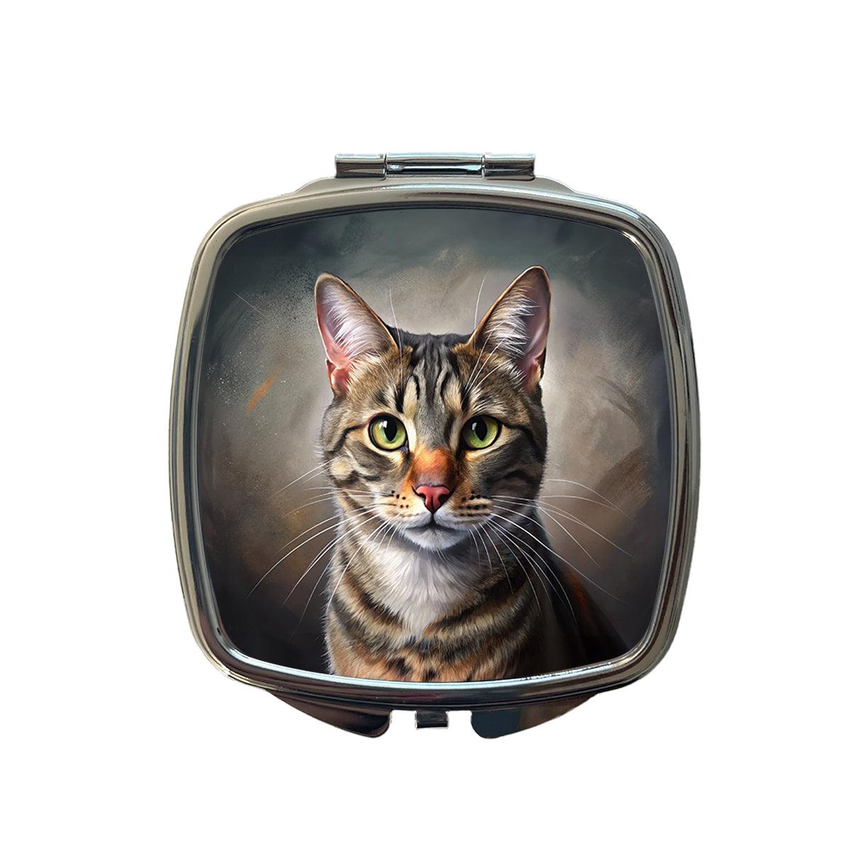 Tabby Cat Illustration Small Travel Purse Handbag Pocket Makeup Compact Mirror